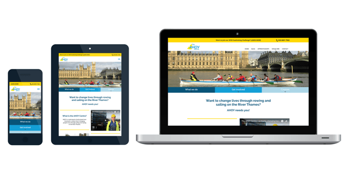 AHOY centre website across 3 devices