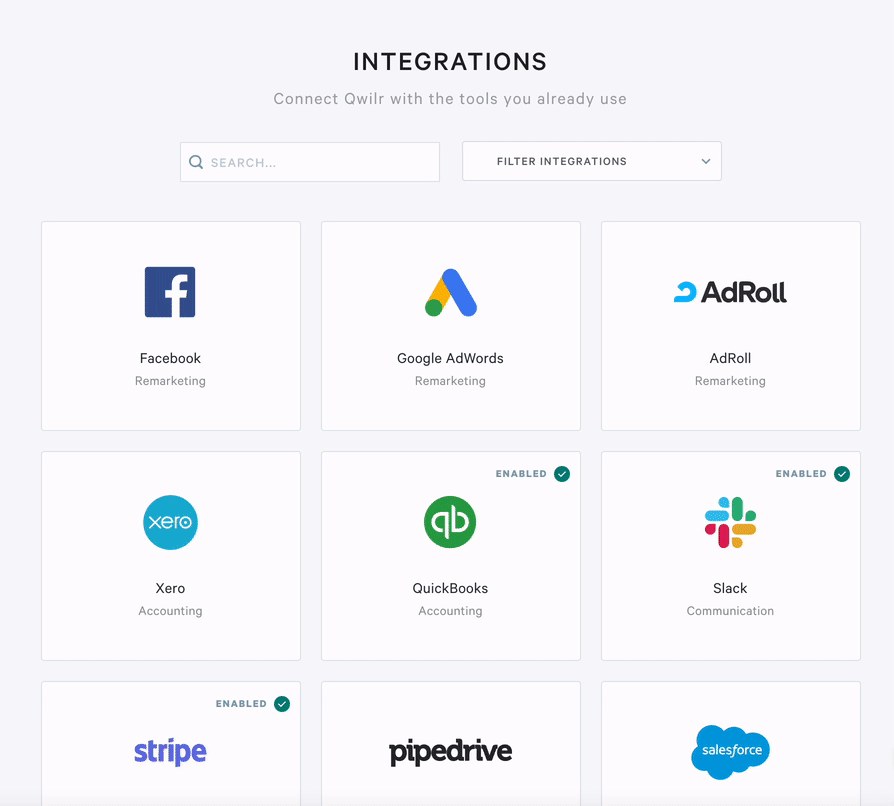 Qwilr integrations listing