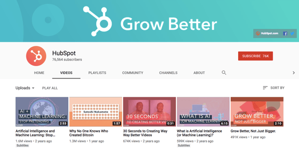 HubSpot YouTube channel