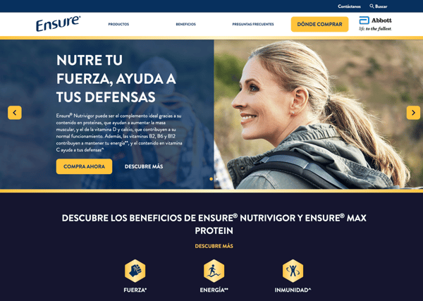 Ensure's website for Spain hosted on the HubSpot CMS and built by ESM Inbound.