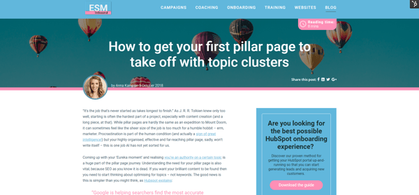 topic clusters blog post screenshot